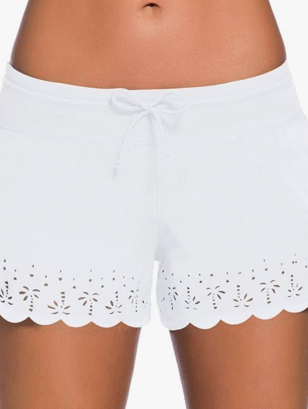 Women’s White Scalloped Laser-Cut Athletic Shorts Built In Brief Size Sm
